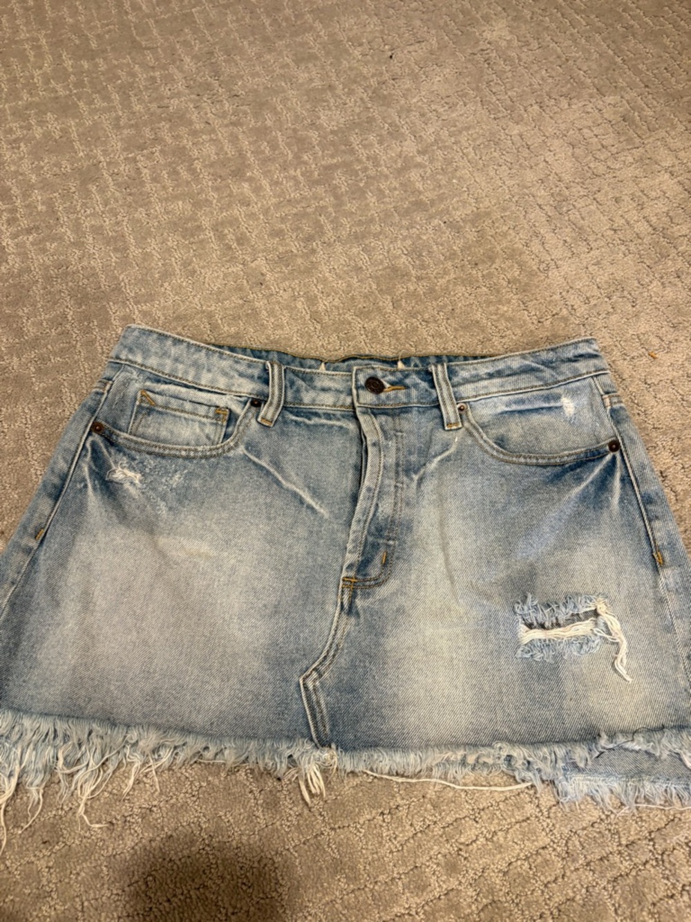 Light Blue Distressed Denim Mini Skirt
